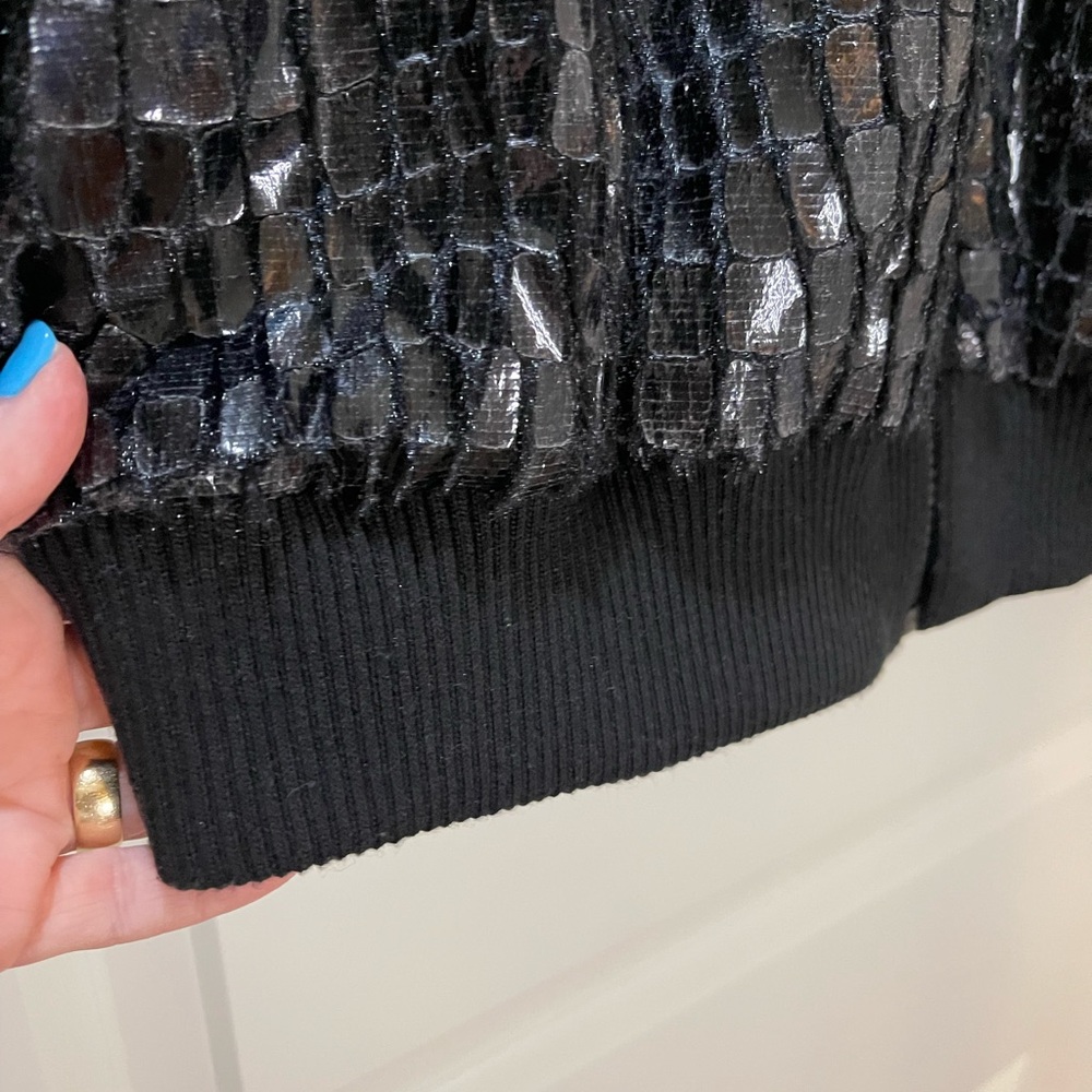 Peter Nygard Vintage Black Bomber Jacket with Shimmering Finish Size L/XL - Picture 4 of 8